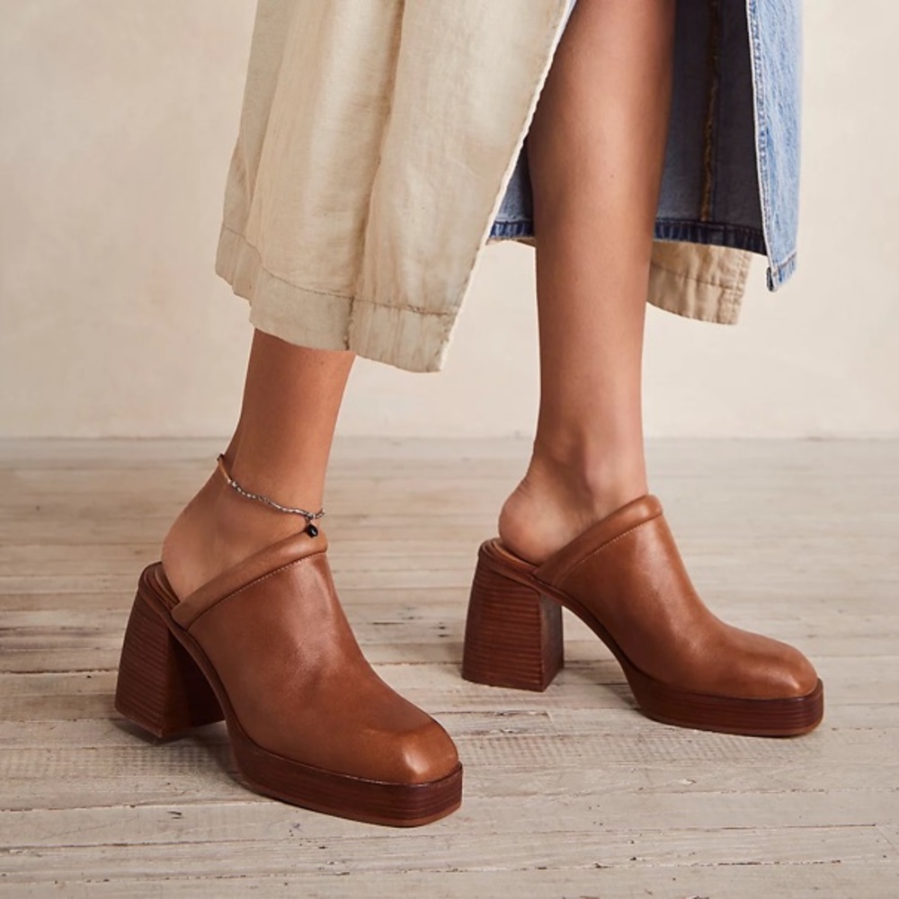 NWOT Free People Ruby Platform Mules Leather Slip On Heels Size  EUR 41/ US 9.5